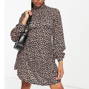 Asos Dress 14 Mini Leopard Print Balloon Sleeve Keyhole Classic Boho Chic